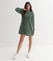 New Look Green Ditsy Floral Shirred Frill High Neck Mini Dress